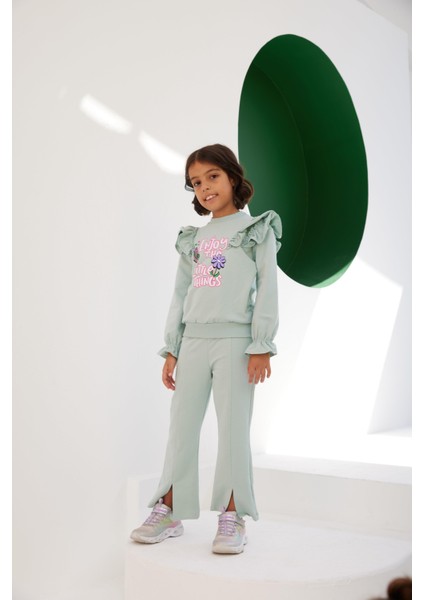 Kız Çocuk Fistolu Aksesuarlı Fırfırlı SweatShirt