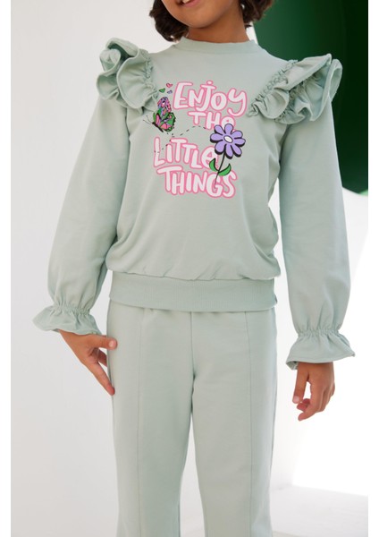 Kız Çocuk Fistolu Aksesuarlı Fırfırlı SweatShirt