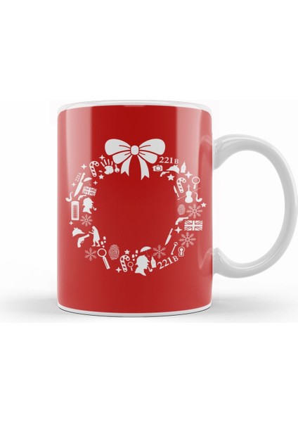 Sherlock Holmes Christmas Wreath Pattern Kupa Bardak Porselen