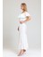 Degaje Yaka Yakası Lastikli Dokuma Viskon Uzun Elbise | ELB34315 Ekru 3