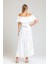 Degaje Yaka Yakası Lastikli Dokuma Viskon Uzun Elbise | ELB34315 Ekru 5