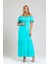 Degaje Yaka Yakası Lastikli Dokuma Viskon Uzun Elbise | ELB34315 Su Yeşili 3