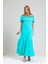 Degaje Yaka Yakası Lastikli Dokuma Viskon Uzun Elbise | ELB34315 Su Yeşili 4