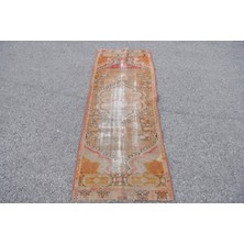 Türk Halısı, Eskitme Halı, Halı, 69X182 cm Turuncu Halı, Ofice Merdiven Halı, Yün Mutfak Halı,  6449