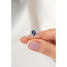 Bagetelli 0,62 Karat Pırlantalı Safir 8 Ayar Beyaz Altın Yüzük - Hediyeli