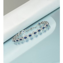 Ravza Gümüş 925 Ayar Gümüş Safir Renk Damla Model Bileklik (Rodyum)