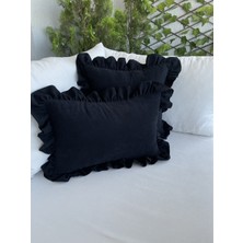 Decamor Home Siyah Fırfırlı Kırlent Kılıfı Vintage