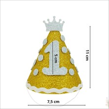 Süsle Bebek ve Parti 1 Yaş Simli Eva Külah Şapka - Altın