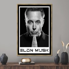 Kayra Export 1 Parça Gold Çerçeveli Kanvas Tablo, Elon Musk, Ünlü Baskılı, Elon Musk Kanvas Sanatı, Ünlü Kanvas B