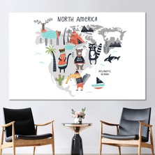 Kayra Export 1 Parça Kanvas Tablo, Kuzey Amerika Hayvan Haritası, Hayvan Kanvas Baskı,