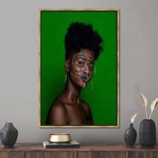 Kayra Export 1 Parça Gold Çerçeveli Kanvas Tablo, Siyah Kadın Duvar Dekoru, Afrika Sanat, Lüks Duvar Süsü,