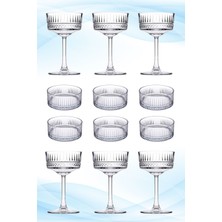 Paşabahçe Elysia 12 Parçalı Cam Kadeh ve Kase Seti Beyaz - Şeffaf Desenli Şık Sunum