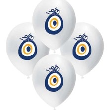 Çıtı Pıtı Store Lateks Nazar Boncuğu Baskılı Balon Beyaz 10 Lu