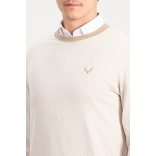 Rich Erkek Bisiklet Yaka Bej Kazak Sweatshirt