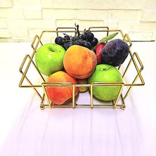 Nazarium Metal Meyvelik Sunum Sepeti Dekoratif Yelpaze Kare Görünümlü Mutfak Salon Oturma Odası Altın Renk