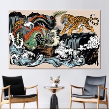 Kayra Export 1 Parça Kanvas Tablo, Japonca Kanvas Baskı, Dragon Vs Tiger Kanvas, Utagawa Kuniyoshi Kanvas,