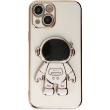 Eiroo Astronot iPhone 13 Standlı Beyaz Silikon Kılıf