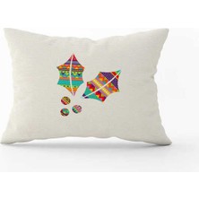 Krem Çok Renkli Yılbaşı Temalı Dijital Baskılı Kırlent Kılıfı CGH829-3550 Çift Tarafı Baskılı