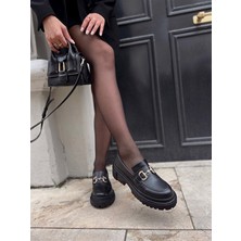 BeBeQ Togga Siyah Mat Tokalı Kadın Loafer Ayakkabı