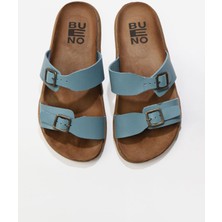 Bueno Shoes Mavi Deri Erkek Düz Terlik
