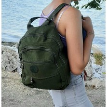 Fiyra S1 Haki Renk Krinkıl Kumaş Dört Bölmeli Bayan Sırt Çantası