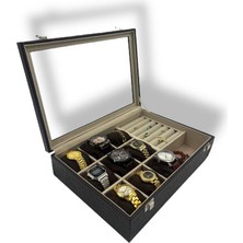 Dijital Çarşı Richbox 9'lu Saat Bileklik Bilezik Yüzük Kol Düğmesi Çok Amaçlı Takı Kutusu Timsah Kahve