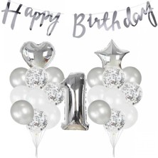 Çıtı Pıtı Store 1 Yaş Gümüş Happy Bırthday Balon Seti