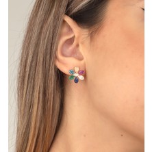 Ravza Gümüş 925 Ayar Gümüş Mix Taşlı Papatya Küpe