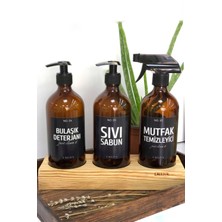 Lalezen Ahşap Standlı Bulaşık Deterjanı Sıvı Sabun Mutfak Temizleyici Siyah Etiketli Amber Cam Şişe 500 ml