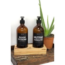 Lalezen Ahşap Standlı Bulaşık Deterjanı ve Mutfak Temizleyici Siyah Etiketli Amber Cam Şişe 500 ml