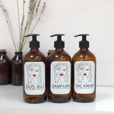 Lalezen 3 Adet Amber Cam Şişe Şampuan Saç Kremi Duş Jeli Losyon Çeşitleri 500ML