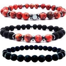 BijuStore Hematit & Oniks & Jade Doğal Taş Erkek Üçlü Bileklik