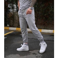 Slim Fit Gri Jogger Yüksek Bel Eşofman Altı