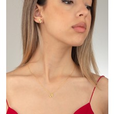 Ravza Gümüş 925 Ayar Gümüş Taşlı Unicorn Kolye Küpe Set ( Altın )