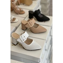 Mida Shoes Ylazy Beyaz Deri Lazer Kesim Hava Alan Topuklu Ayakkabı