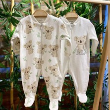 Renkli Puset Koala Renkli Bebek Tulum 2'li Ekru %100 Pamuklu Bebe Yaka Tasarımı ile Rahat Kullanım