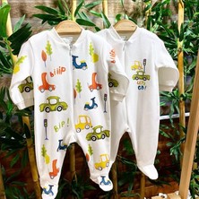 Renkli Puset 2'li Penye Fermuarlı Bebek Tulum Arabalar