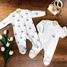 Renkli Puset 2'li Penye Fermuarlı Bebek Tulum Yelken