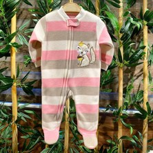 Renkli Puset Fermuarlı Bebek Polar Tulum Pembe Sincap