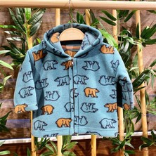 Renkli Puset Fermuarlı Kapşonlu Polar Bebek Hırka Ayılı