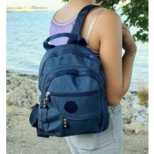 Fiyra S1 Lacivert Renk Krinkıl Kumaş Dört Bölmeli Bayan Sırt Çantası