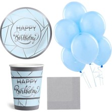 Çıtı Pıtı Store Gümüş Happy Birthday Temalı Parti Seti Mavi 8 Kişilik