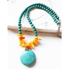 BijuStore Mercan & Turkuaz Doğal Taş Kadın Kolye