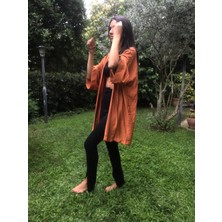 Pinuts Kiremit Turuncu Basic Oversize Baskısız Dokuma Kadın Erkek Kimono