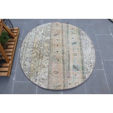 Kayra Export Türk Halısı Eskitme Halı Halı 110X110 Cm Bej Halı Ofice Mutfak Halı Bohemsı Mutfak Halı  5168