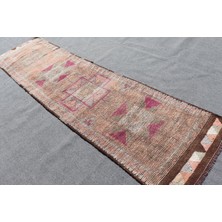 Kayra Export Türk Halısı Eskitme Halı Halı 88X335 Cm Kahverengi Halı Anadolusı Mutfak Halı  9555