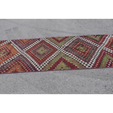 Kayra Export Türk Halısı Eskitme Halı Halı 106X383 Cm Turuncu Halı Bahçe Koridor Halı Yün Merdiven Halı  74