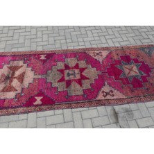 Kayra Export Türk Halısı Eskitme Halı Halı 104X335 Cm Pempe Halı El Dokuma Koridor Halı  6577
