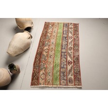 Kayra Export Eskitme Halı Türk Halısı Halı 69X122 Cm Yeşil Halı Organik Yatak Odası Halı  8089