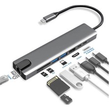 DarkSent 8 In 1 Ethernet Sd USB Type C Hub HDMI Girişli Macbook Çevirici